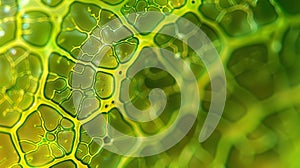 The intricate network of chloroplasts within a single leaf cell responsible for photosynthesis. . photo