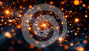 Abstract Network Connection: Illuminated Nodes and Intertwined Pathways of Digital Data Flow