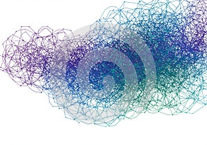 An intricate network of interconnected lines forms a complex web-like pattern. The