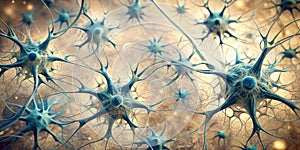Intricate network of interconnected neural cells, microscopic view of complex brain structures. Generative AI