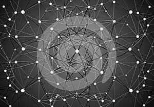 An intricate network of interconnected nodes and lines forms a