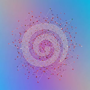 An intricate network of interconnected nodes and lines forms a spherical lattice. The