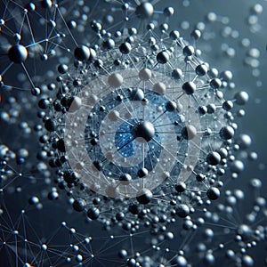 Intricate network of interconnected spheres forming a complex, spherical structure. Generative AI