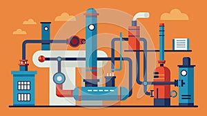 An intricate network of pipes and machinery used to purify the bauxite into highquality aluminum.. Vector illustration. photo