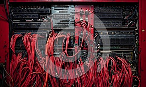 Red Wired Server Rack