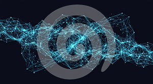 Intricate network visualization featuring interconnected blue lines and nodes on a