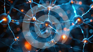 Brain Cell Neurons Network, Abstract Digital Background with Glowing Connections and Synapses