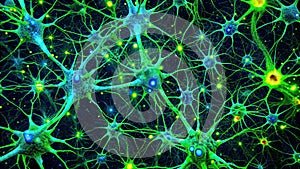 Intricate neural network a microscopic view of interconnected neurons illuminating complex brain pathways. Generative AI