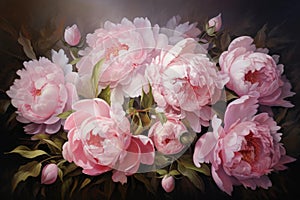 Intricate Oil painting peonies. Generate ai