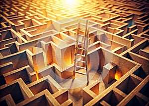 Intricate Paper Maze Puzzle with a Retro Paper Ladder A Vintage Design Challenge for Puzzle Lovers and Retro photo