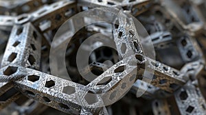 An intricate pattern of interconnected pentagons forming a threedimensional object photo
