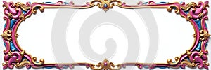 Intricate pink, blue, gold frame white background, craft, pastel frame