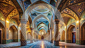 Intricate Plasterwork and Elegant Columns A Glimpse into the LowLight Interior of Molla Esmail Mosque in Yazd Iran