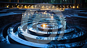 The intricate play of light and shadow on the surface of a rippling pond, reflecting the surro