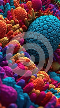 The Intricate Process of Ribosomes Synthesizing Proteins in Vivid Colors . photo