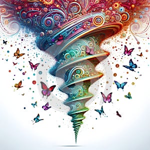 Intricate psychedelic colourful fractal butterfly tornado vortex swirls