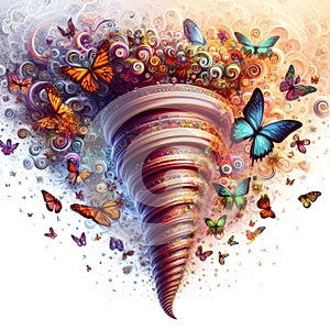 Intricate psychedelic colourful fractal butterfly tornado vortex swirls