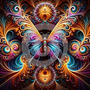 Intricate psychedelic colourful fractal butterfly tornado vortex swirls