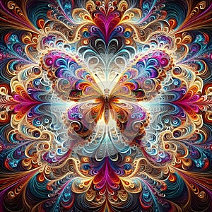 Intricate psychedelic colourful fractal butterfly tornado vortex swirls