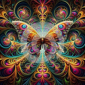 Intricate psychedelic colourful fractal butterfly tornado vortex swirls