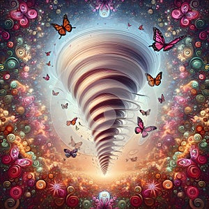 Intricate psychedelic colourful fractal butterfly tornado vortex swirls