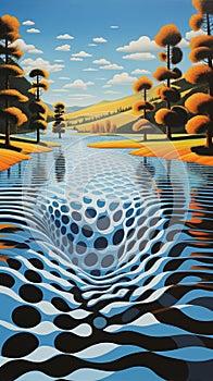 Intricate Psychedelic Landscapes: A Painting Inspired By Victor Vasarely