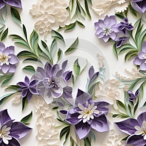 Intricate Purple Paper Flowers With Green Leaves - Delicate And Timeless Artistry