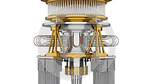Intricate quantum computer processor on white background