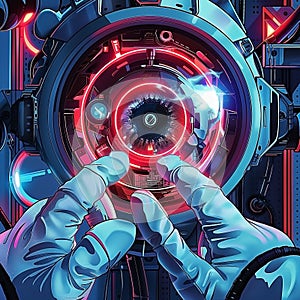 Intricate robotic interface Exploring advanced technology and human interaction concepts