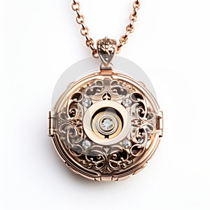 Intricate Rose Gold Pendant With Diamonds - Pinhole Camera Inspired Locket