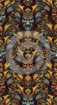 Intricate Samurai Mask Pattern