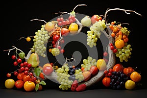 Intricate Sculpture with fruit. Generate Ai