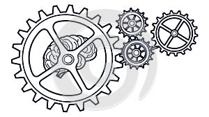 An intricate set of interlocking machine gears and cogs line art, vector design Generative AI