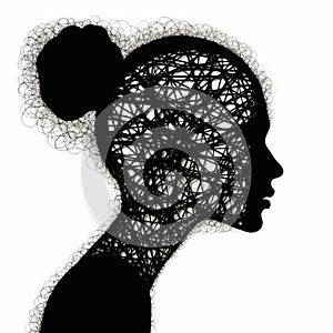 Intricate Silhouette Art: Metaphoric Threaded Profile On White Background