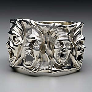 Intricate Silver Ring With Four Faces - Craig Davison Style