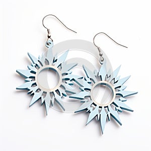 Intricate Small Blue Sunburst Earrings With Modular Constructivism Design