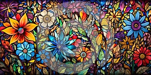 Intricate stained glass art with various shades of colorful glass pieces -, concept of Geometric patterns