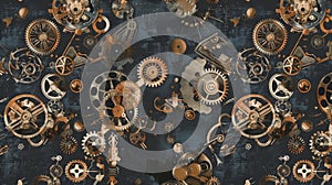 Intricate Steampunk Gears and Mechanical Parts Wallpaper Design