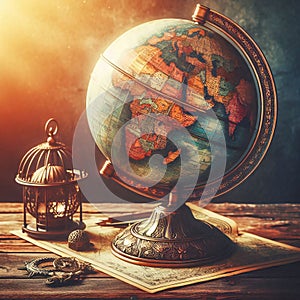 Intricate steampunk globe with gears and patterns