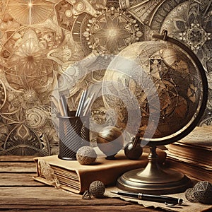 Intricate steampunk globe with gears and patterns