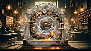 Intricate Steampunk Time Machine with Victorian Dials and Gears
