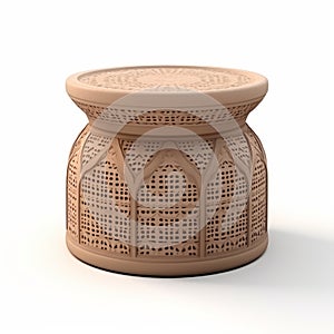 Intricate Stoneware Storage Stool With 3d Detail And Islamic Art Influence