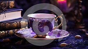 Intricate Storytelling: A Mystical Purple Cup In A Baroque-inspired Setting