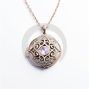 Intricate Storytelling: Rose Gold Locket With Purple Stone