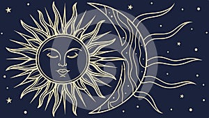 Intricate sun and moon celestial design with cosmic elements, vector design Generative AI