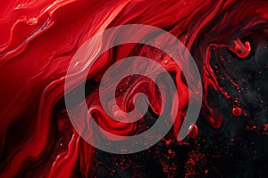 Intricate swirls of red liquid against a black background. The image is generated with the use of an AI.