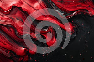 Intricate swirls of red liquid against a black background. The image is generated with the use of an AI.