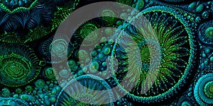 Intricate Teal and Green Abstract Design Microscopic Cellular Art