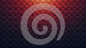 Intricate tessellations of interlocking triangles in deep hues,