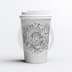 Intricate Tetrimino 3d Coffee Cup Mockup With Tattoo-inspired Design